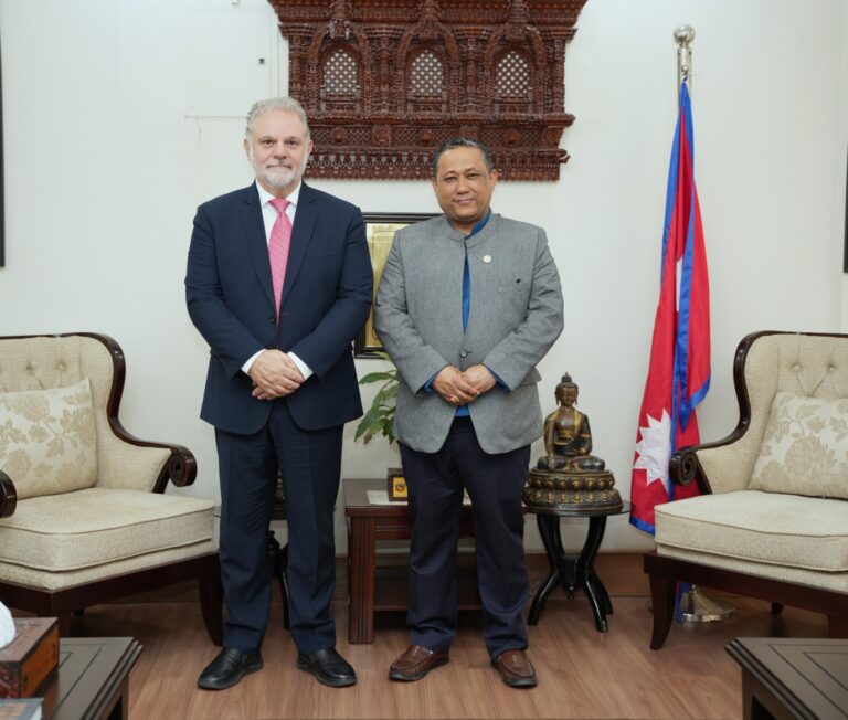Nepal Cyprus relations: Foreign Minister Shishir Khanal with Cyprus non-resident Ambassador Evagoras Vryonides in Kathmandu