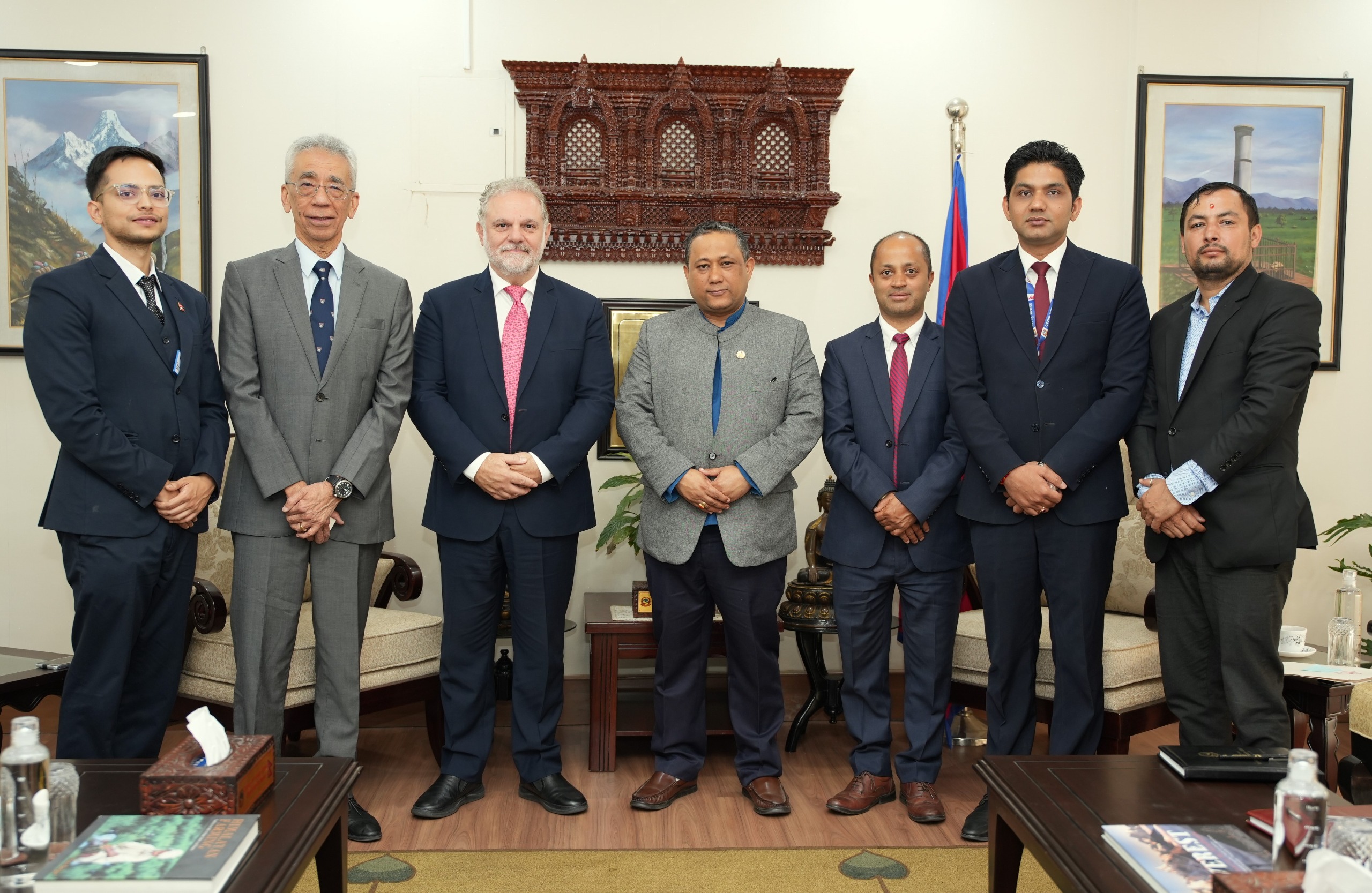 Foreign Minister Shishir Khanal and Cyprus Ambassador Evagoras Vryonides with officials at the Ministry of Foreign Affairs, Singha Durbar